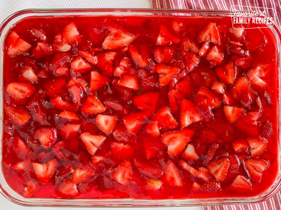 Strawberry Jell-O layer of Strawberry Pretzel Salad