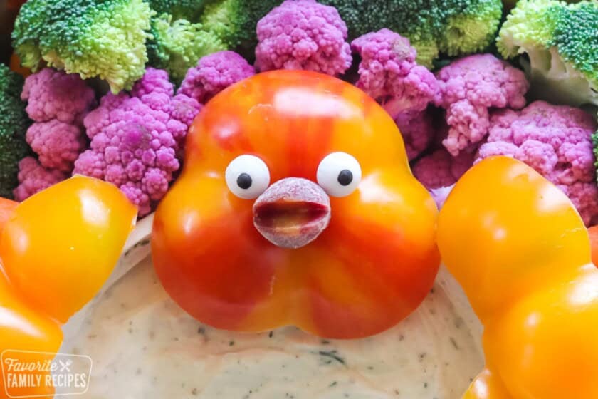 Pepper cut to look like a turkey face