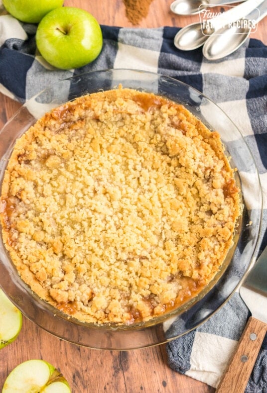 Whole Dutch Apple Pie on a gingham napkin