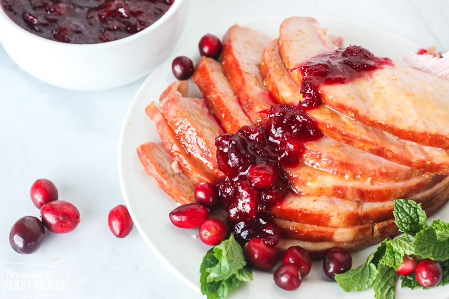 Christmas ham with cranberry sauce