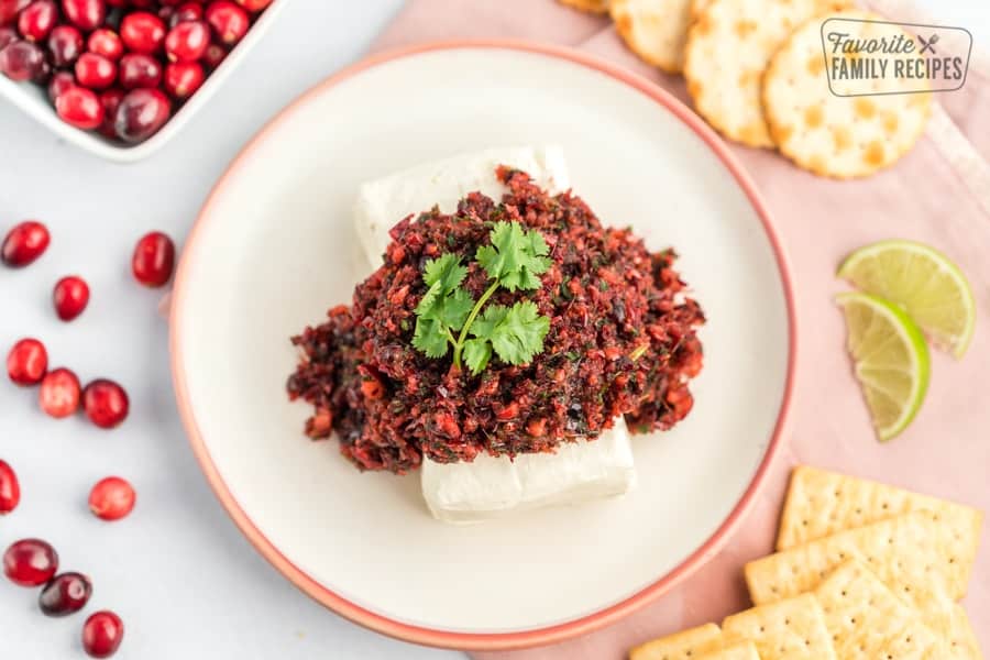 Cranberry Salsa is made with fresh ingredients and has an incredibly sweet and tangy flavor. This beautiful appetizer is perfect for Christmas and holiday parties.