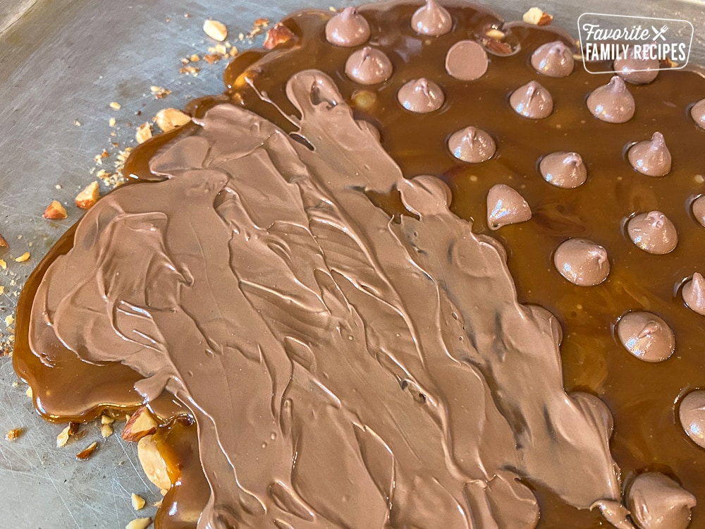 The process of making English toffee.