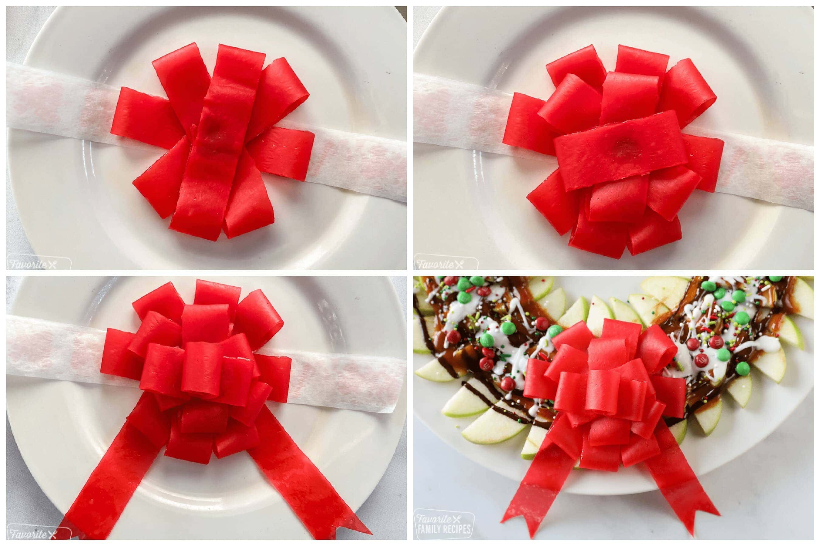 Step by step how to make a candy bow with fruit by the foot