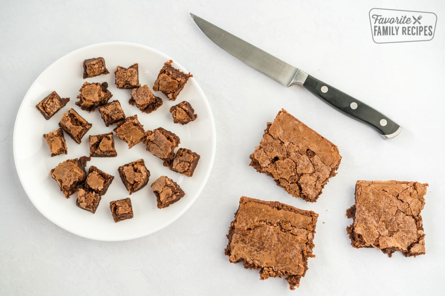 Brownies cut up into bit size pieces