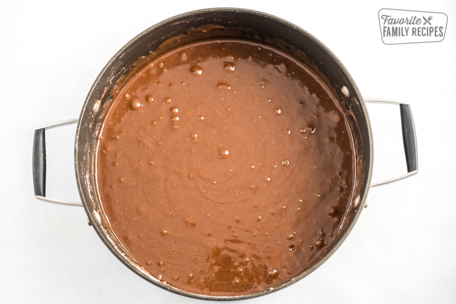 Chocolate cake mixture in a pot