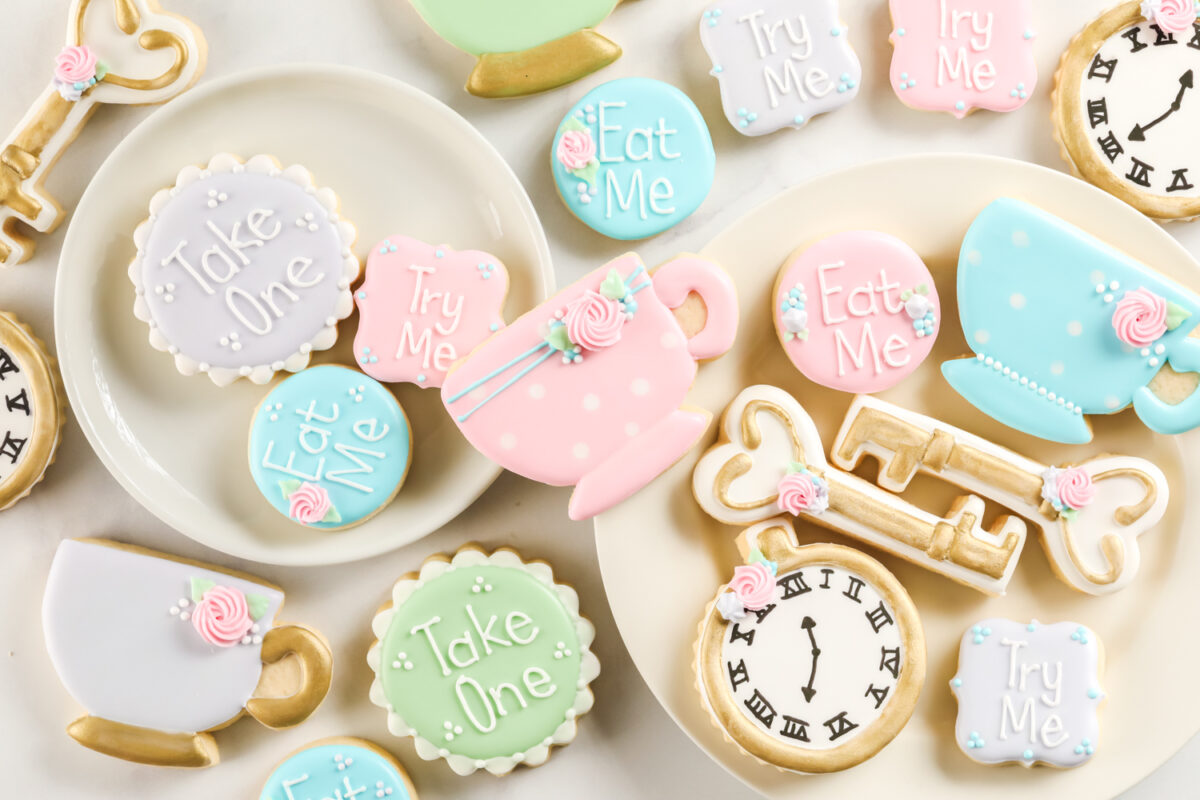 Fancy Alice in Wonderland sugar cookies