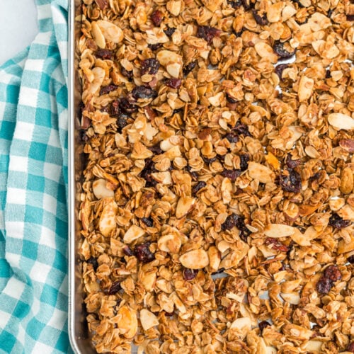 Homemade Granola on a 9x13 baking sheet