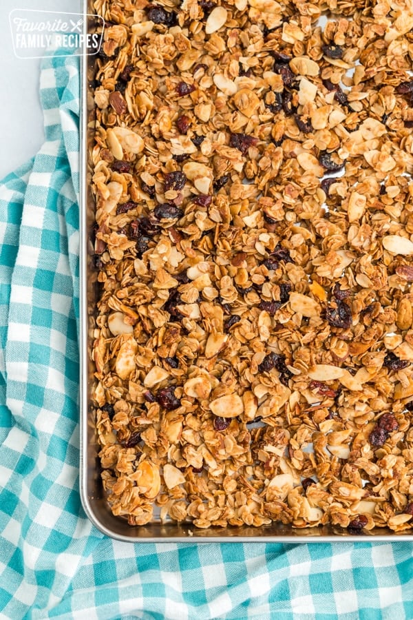 Homemade Granola on a 9x13 baking sheet