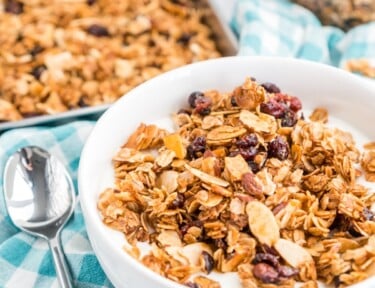 Yogurt and homemade granola in a bowl