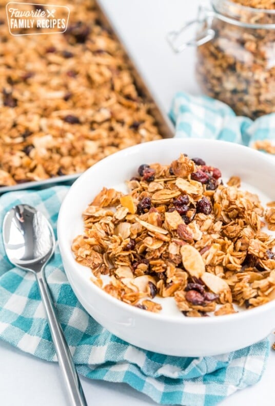 Yogurt and homemade granola in a bowl