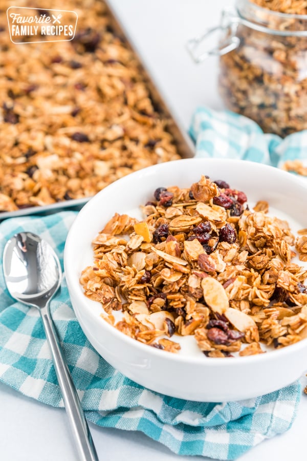 Yogurt and homemade granola in a bowl