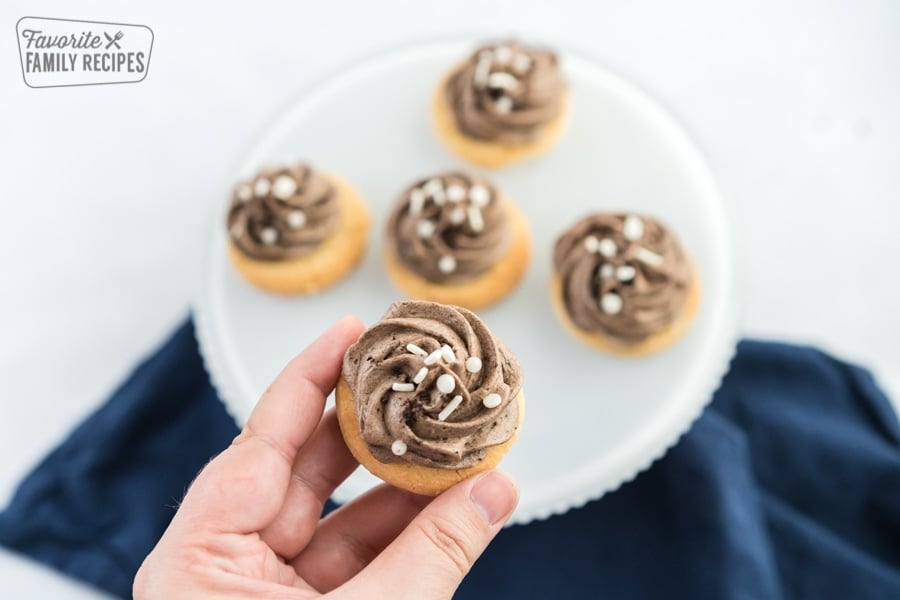 Cookies topped with grey stuff.