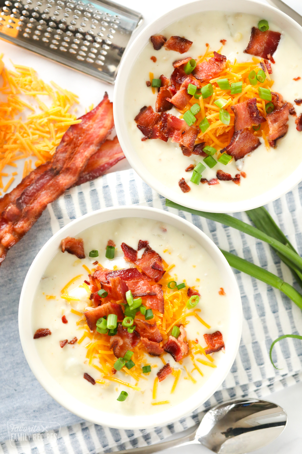 Loaded baked potato soup in bowls