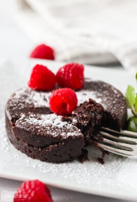 Close up of a fork cutting into a lava cake made in the Instant Pot