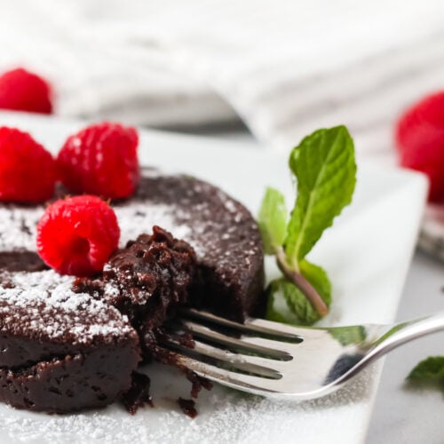 Close up of Instant Pot chocolate lava cake to show gooey texture