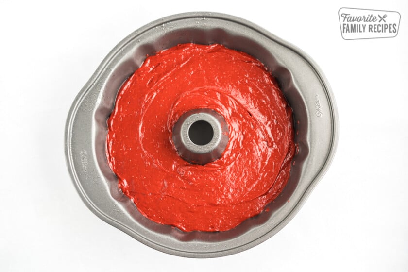 Batter poured into a bundt pan