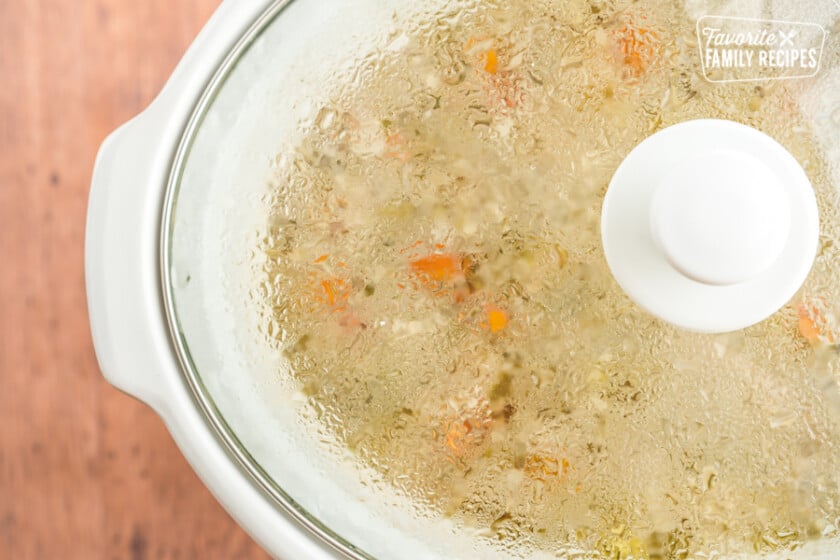 Soup cooking in a slow cooker