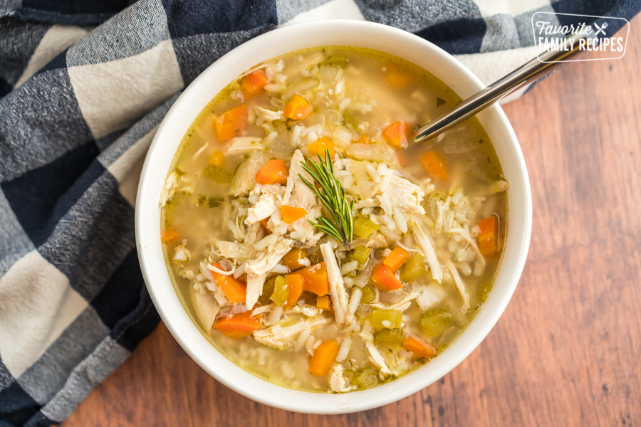 Slow Cooker Chicken and Rice Soup in a bowl