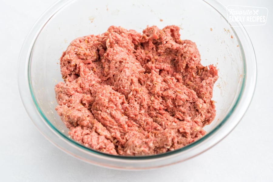 Ground beef in a glass bowl