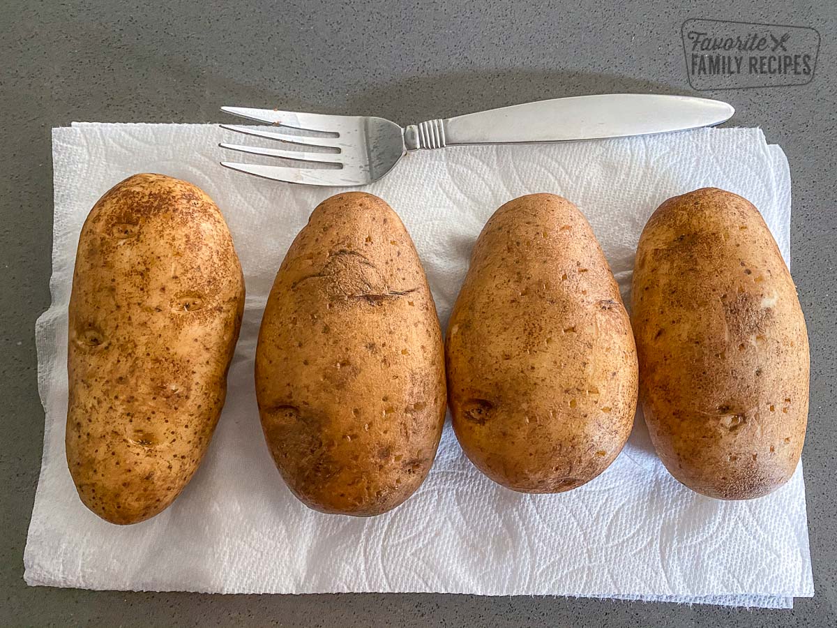 4 Russet Potatoes washed and poked with a fork