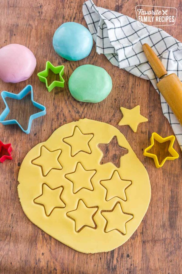 Yellow fondant rolled out with cut-out stars