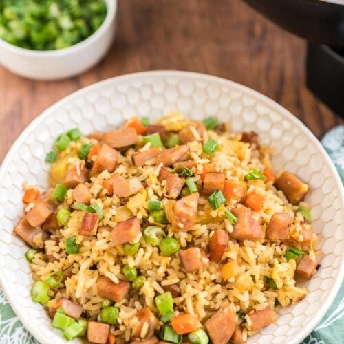 A bowl of ham fried rice