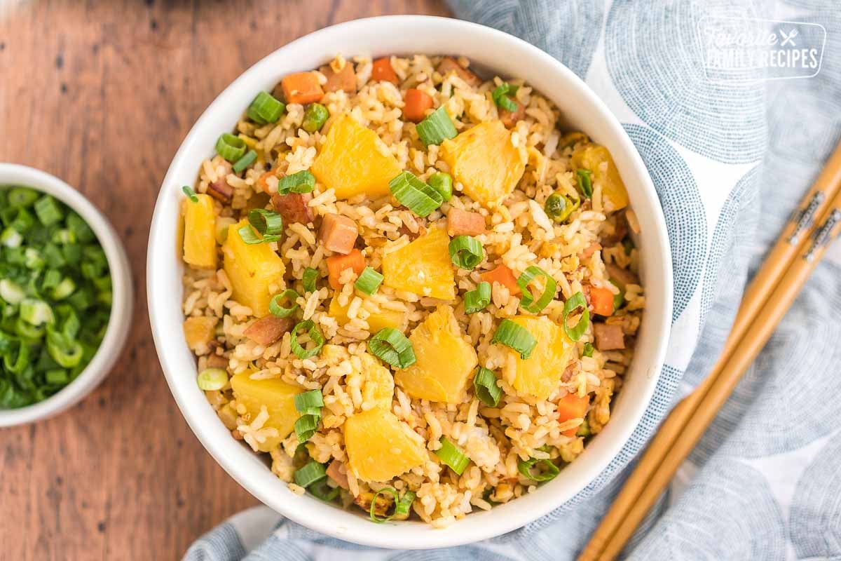 A bowl of pineapple fried rice