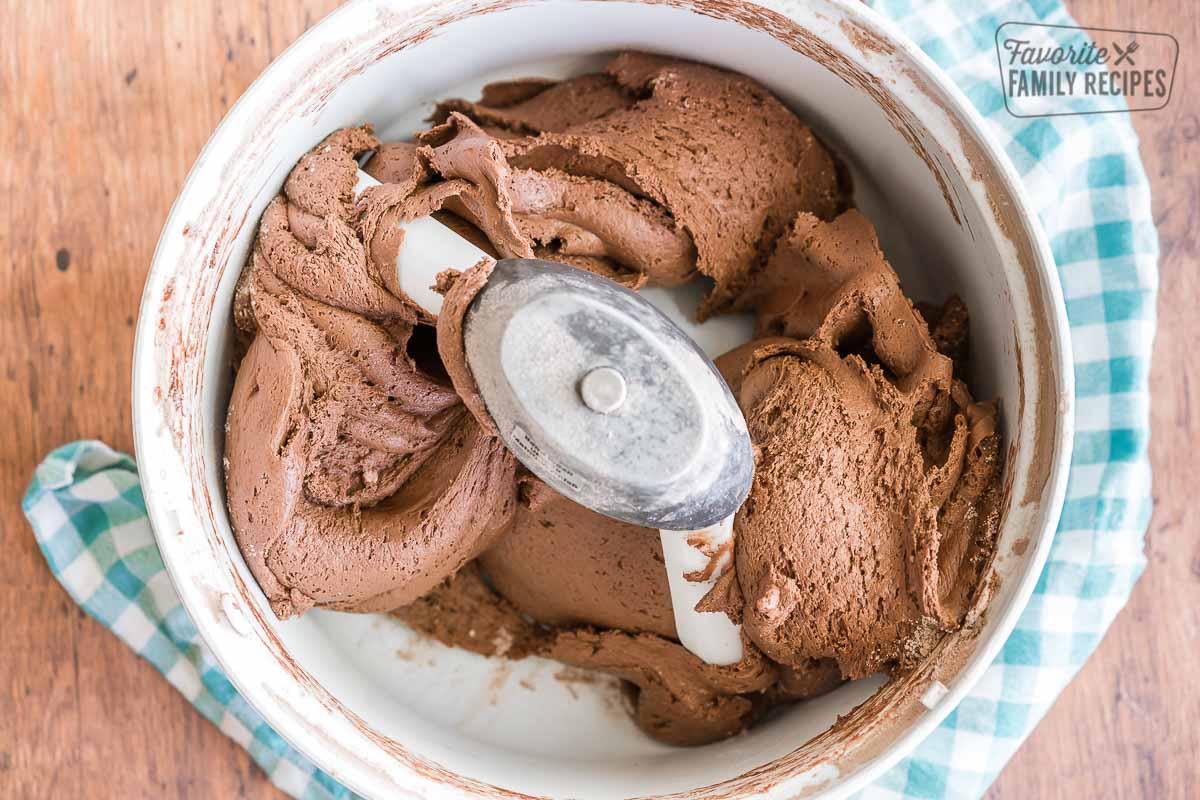 chocolate batter in a mixing bowl