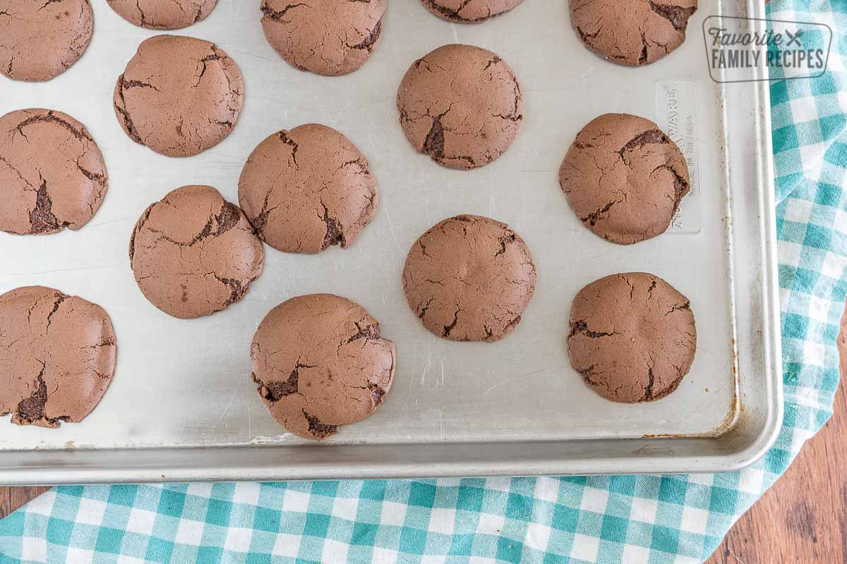 Baked chocolate cookies on a tray