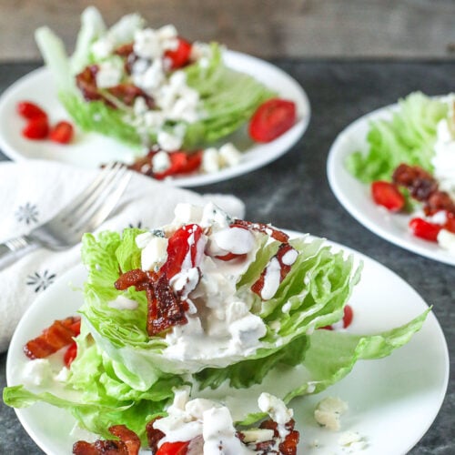 3 Wedge salads with bacon, tomatoes, and blue cheese