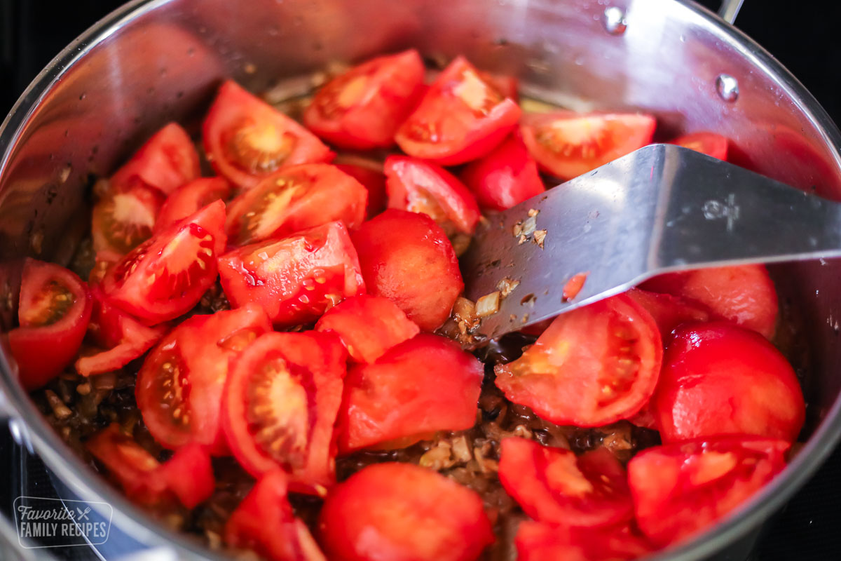 Fresh tomatoes in a skillet