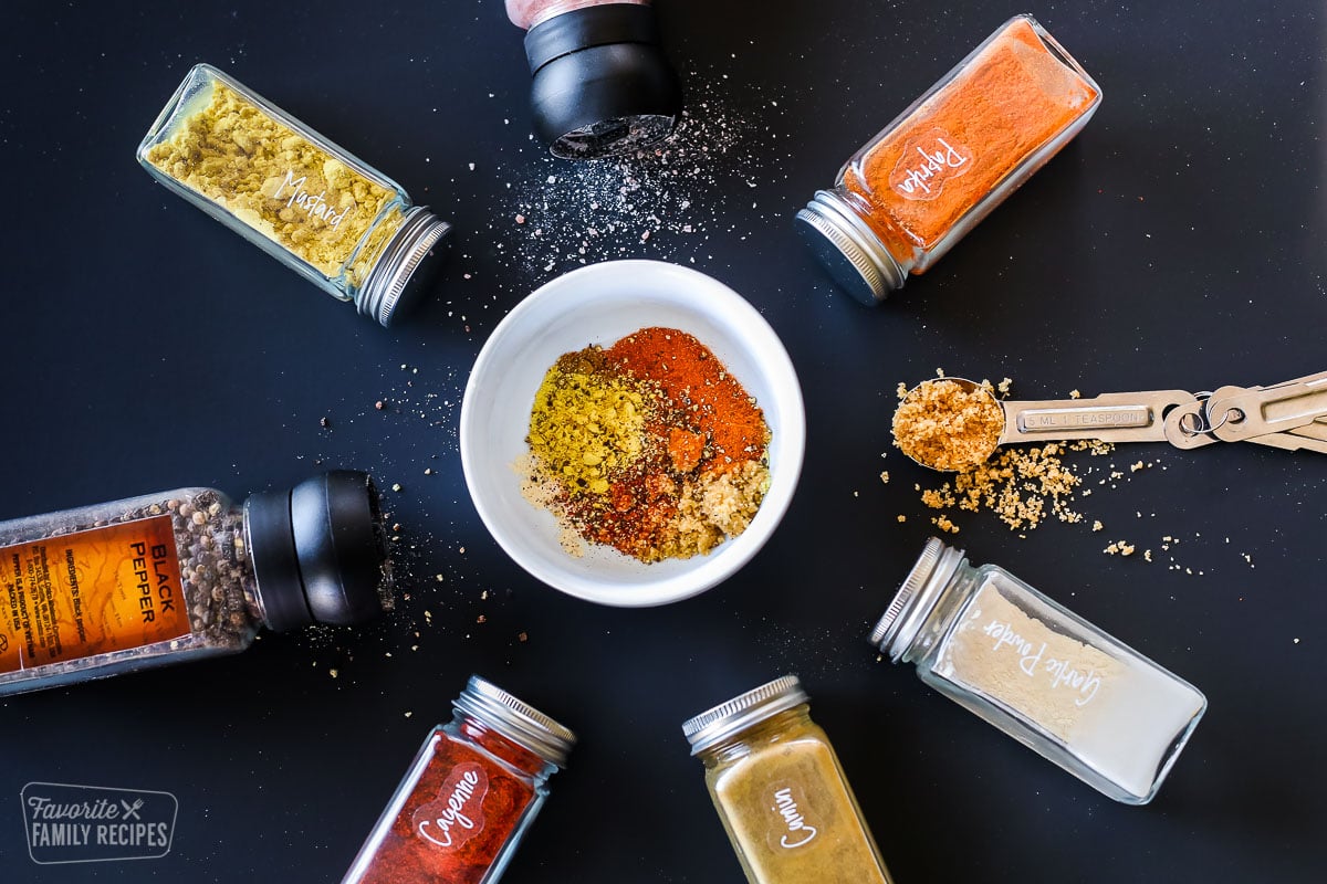 A bowl of spices to make a dry rub for grilled steak.