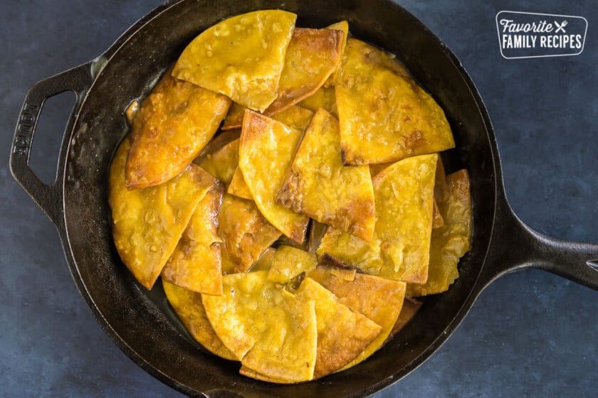 Chilaquiles in a lodge black cast iron.