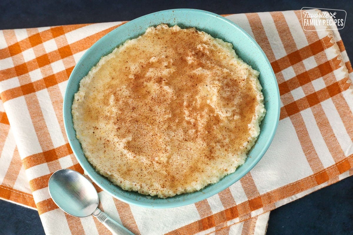Grits with cinnamon, sugar, and maple syrup on top