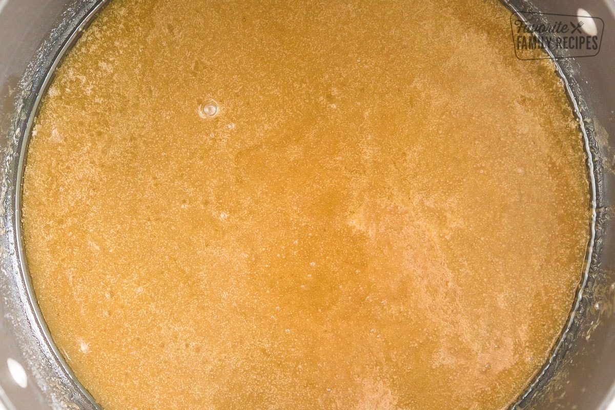 Caramel sauce in a pot