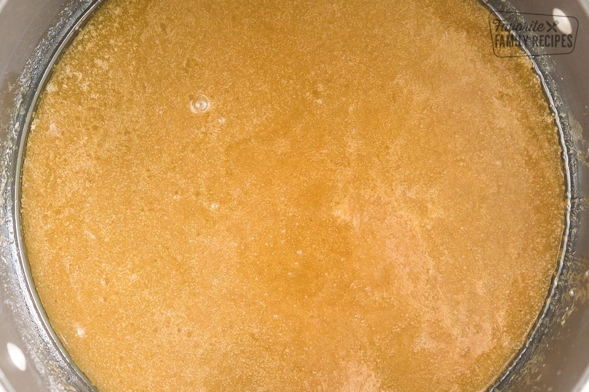 Caramel sauce in a pot