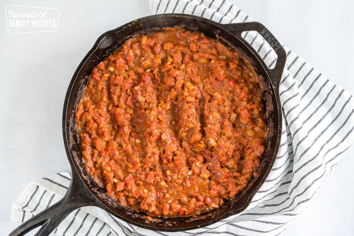 Tomato sauce in a cast iron pan