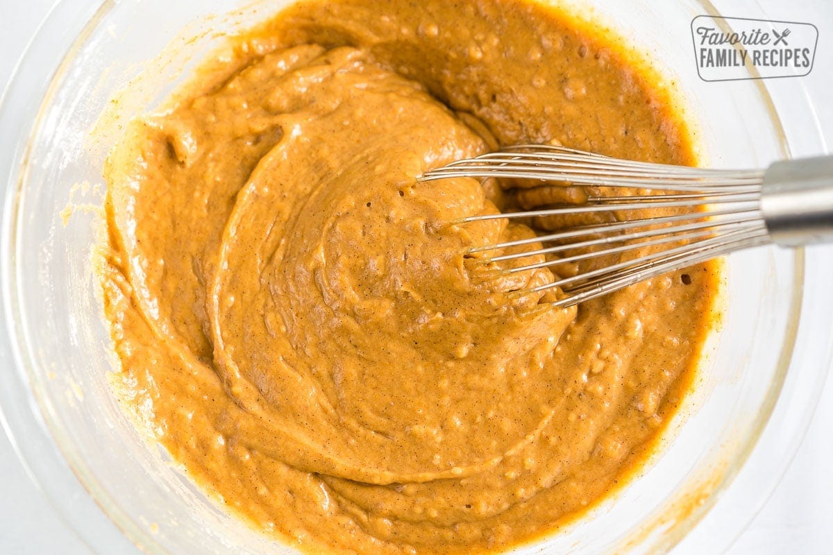 Pumpkin Muffin batter in a glass bowl