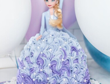 Barbie cake made with an Elsa Barbie doll