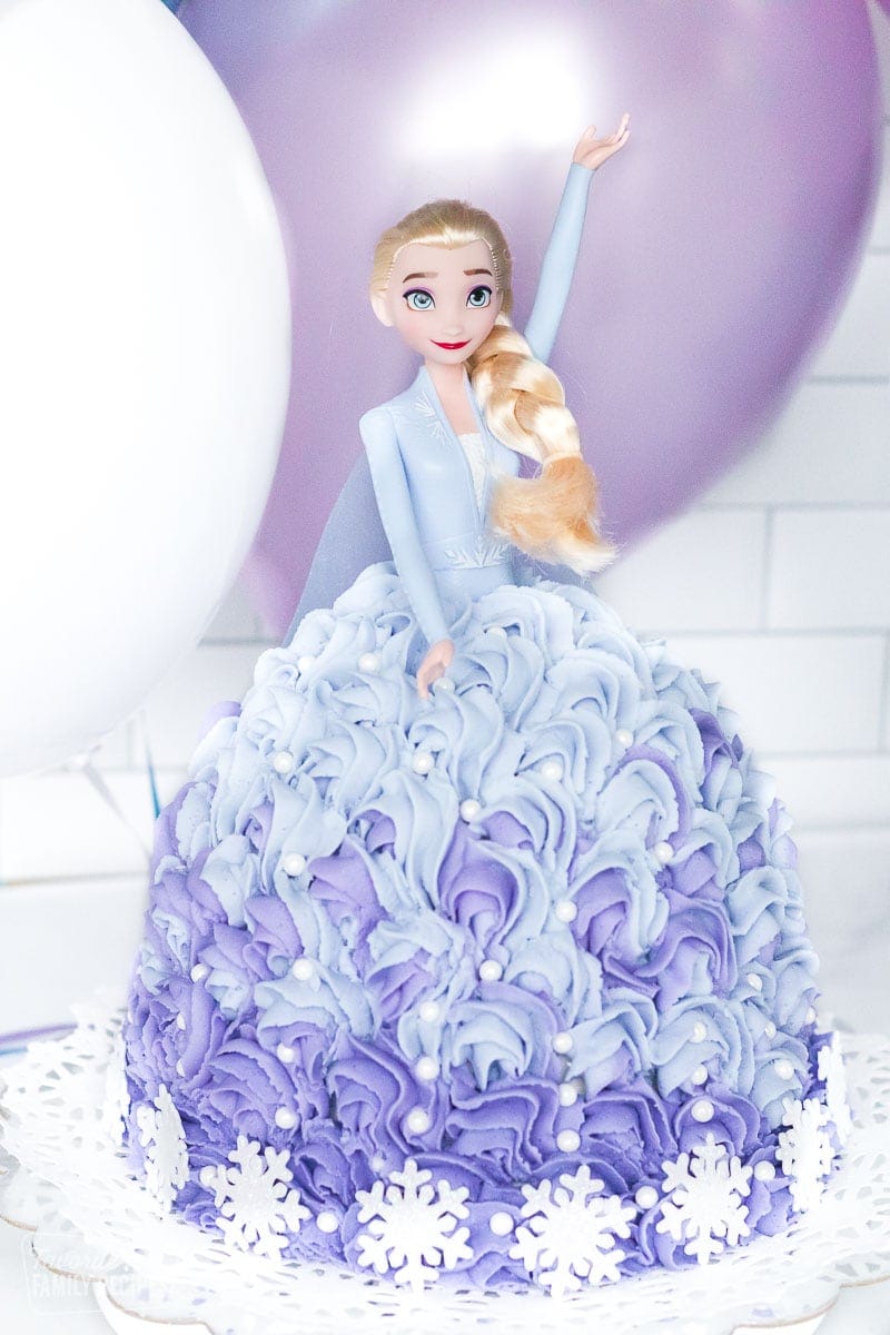 Queen Elsa Barbie cake made with cake and frosting.