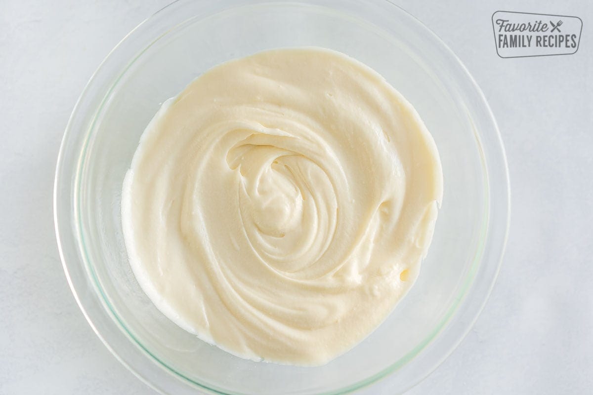 Cream cheese filling in a large bowl