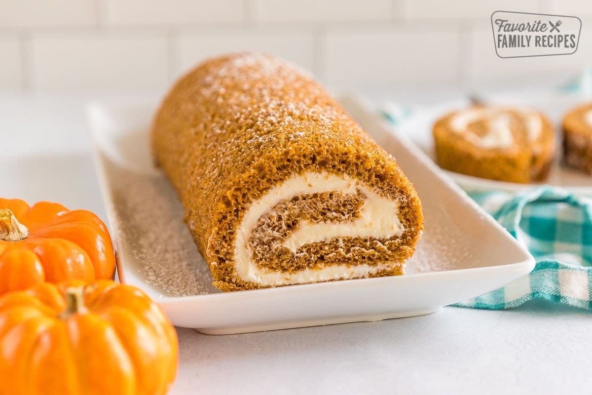 A pumpkin roll on a platter