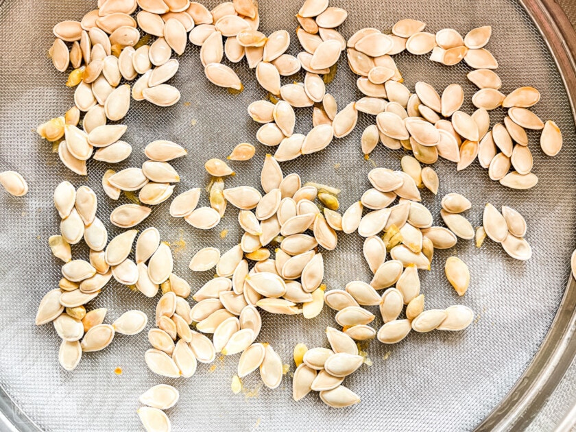 pumpkin seeds in a sieve