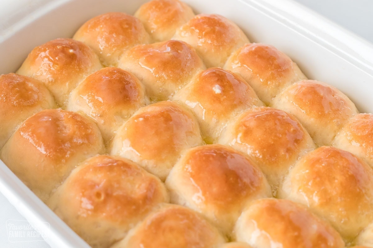 Baked dinner rolls in a pan