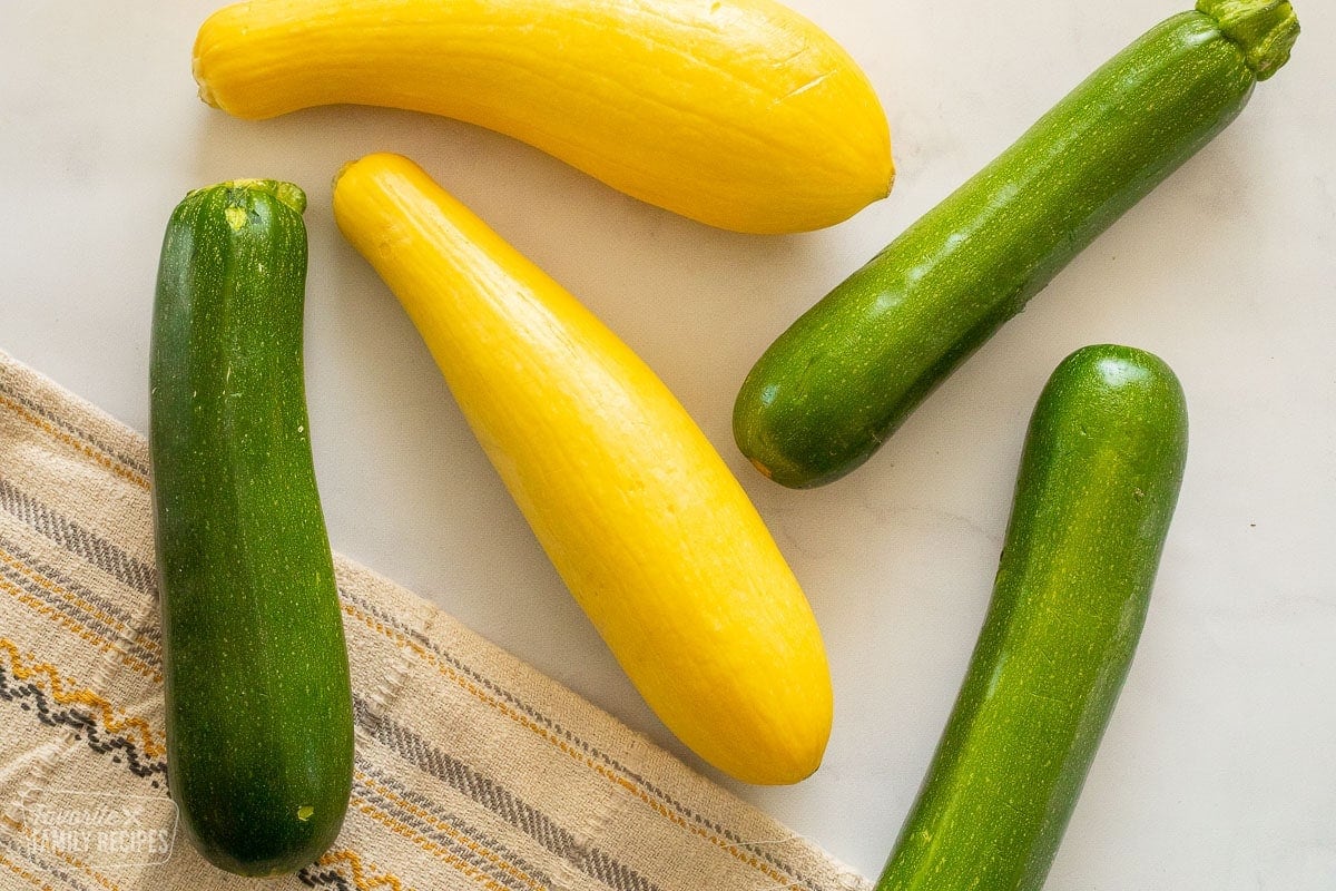 Summer squash: Zucchini and Yellow on a table.