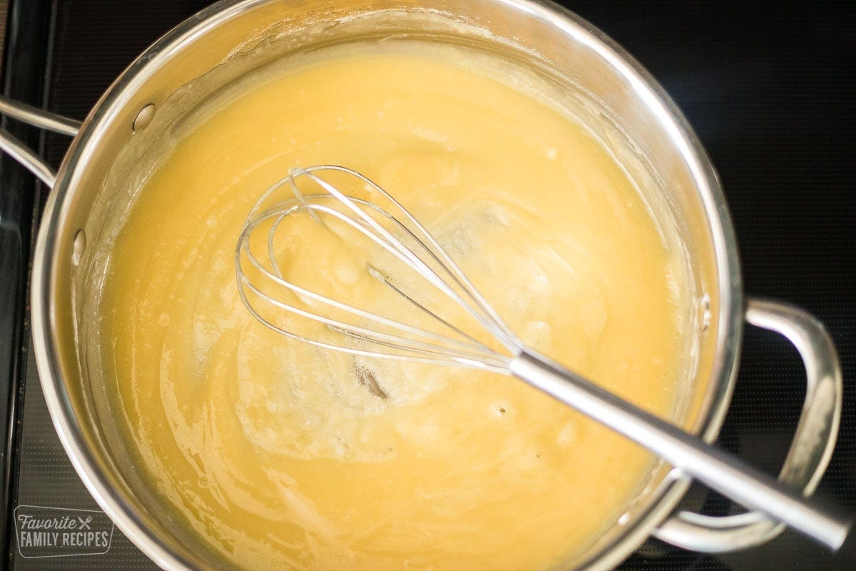 roux made with flour and butter in a skillet