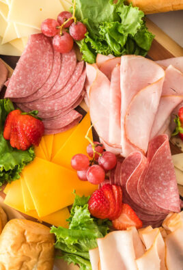 Meat and cheese tray with turkey, ham, salami, and roast beef