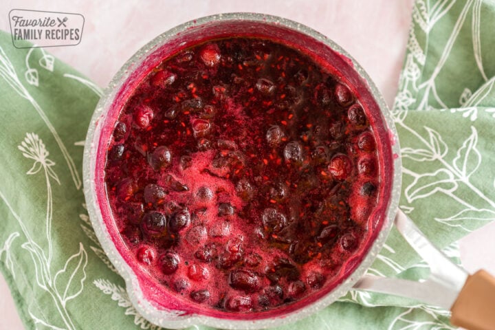 Raspberry cranberry sauce in a pot