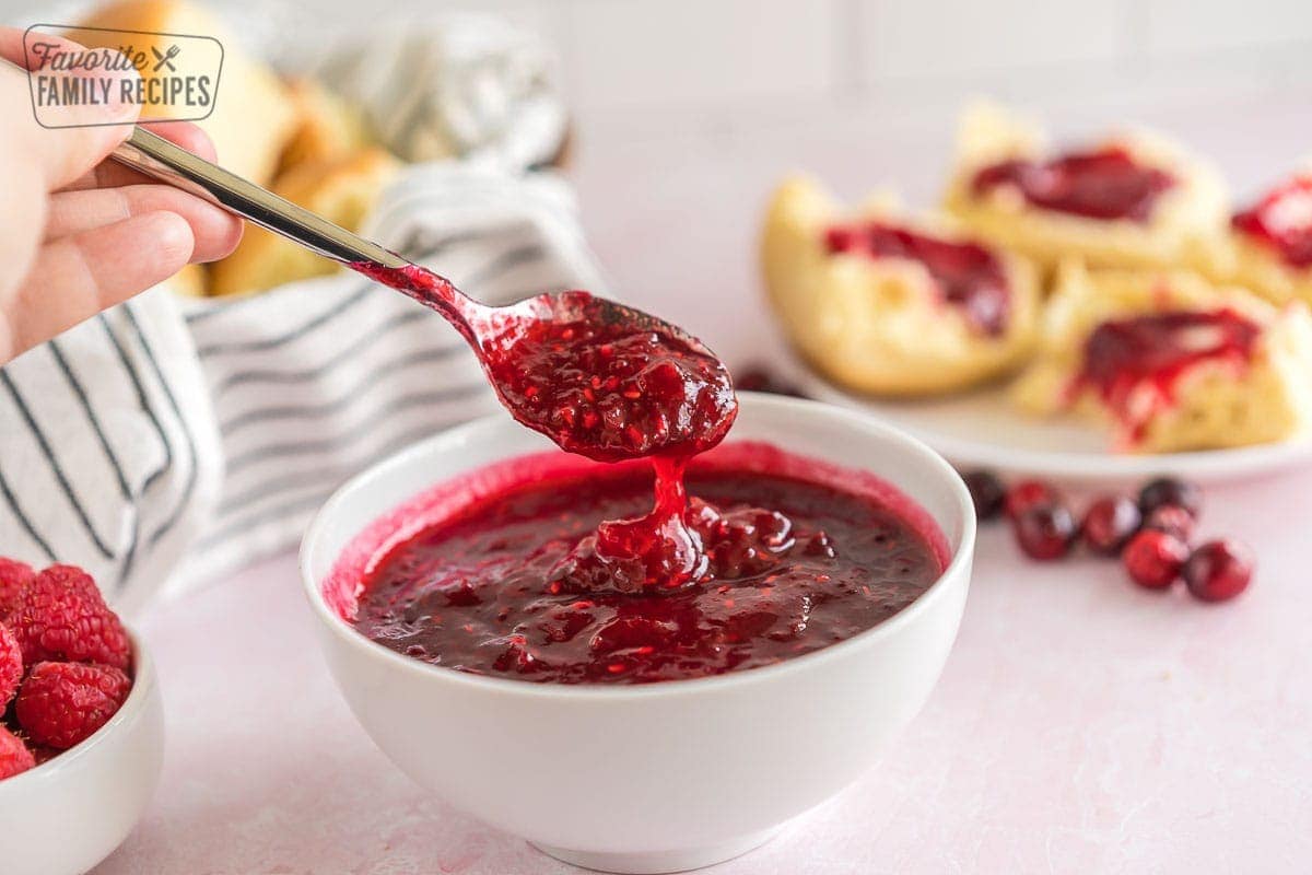 A spoonful of raspberry cranberry sauce.