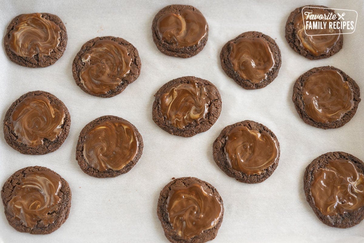 Andes mint cookies on parchment paper. 